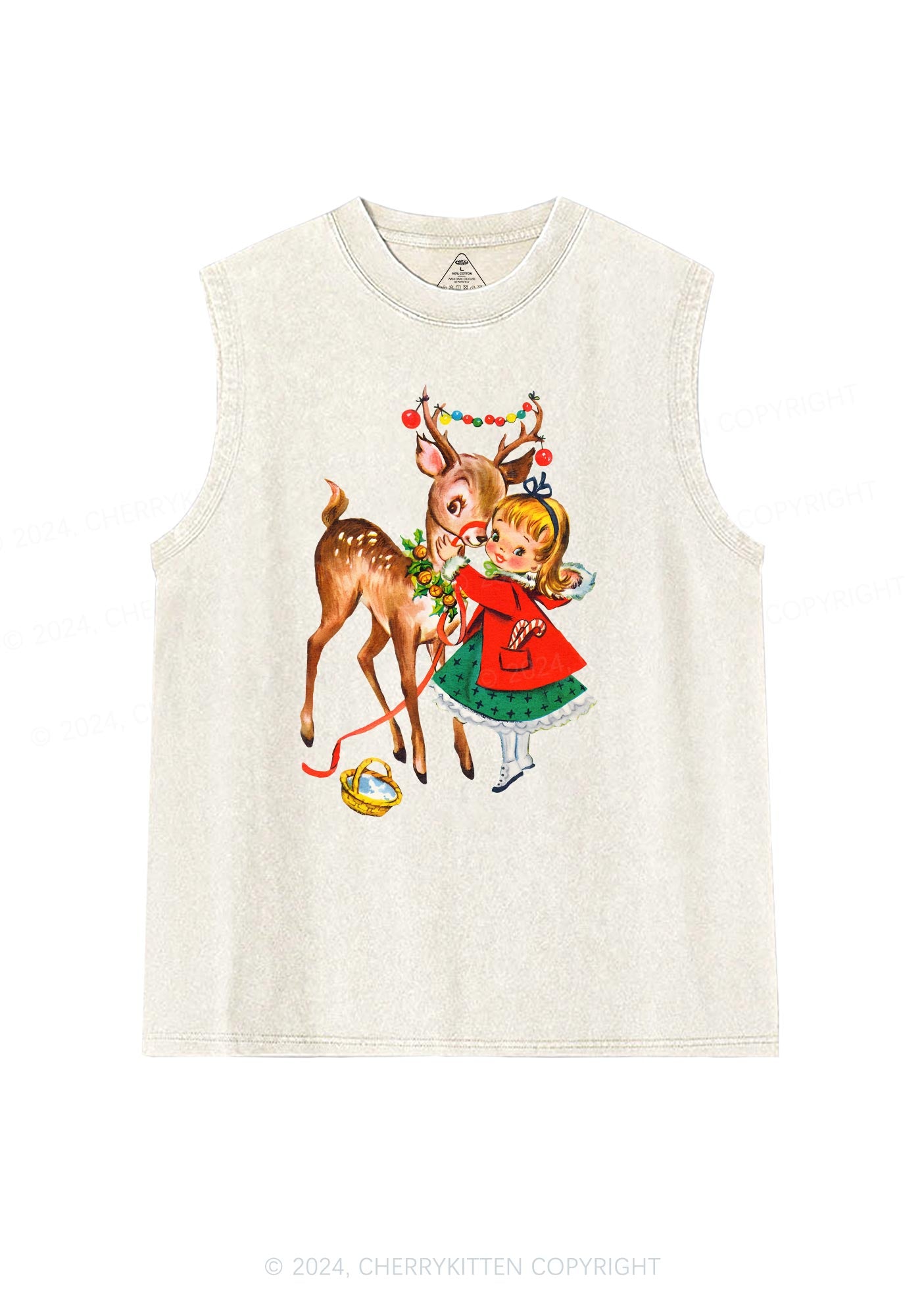 Christmas Girl Reindeer Y2K Washed Tank Cherrykitten