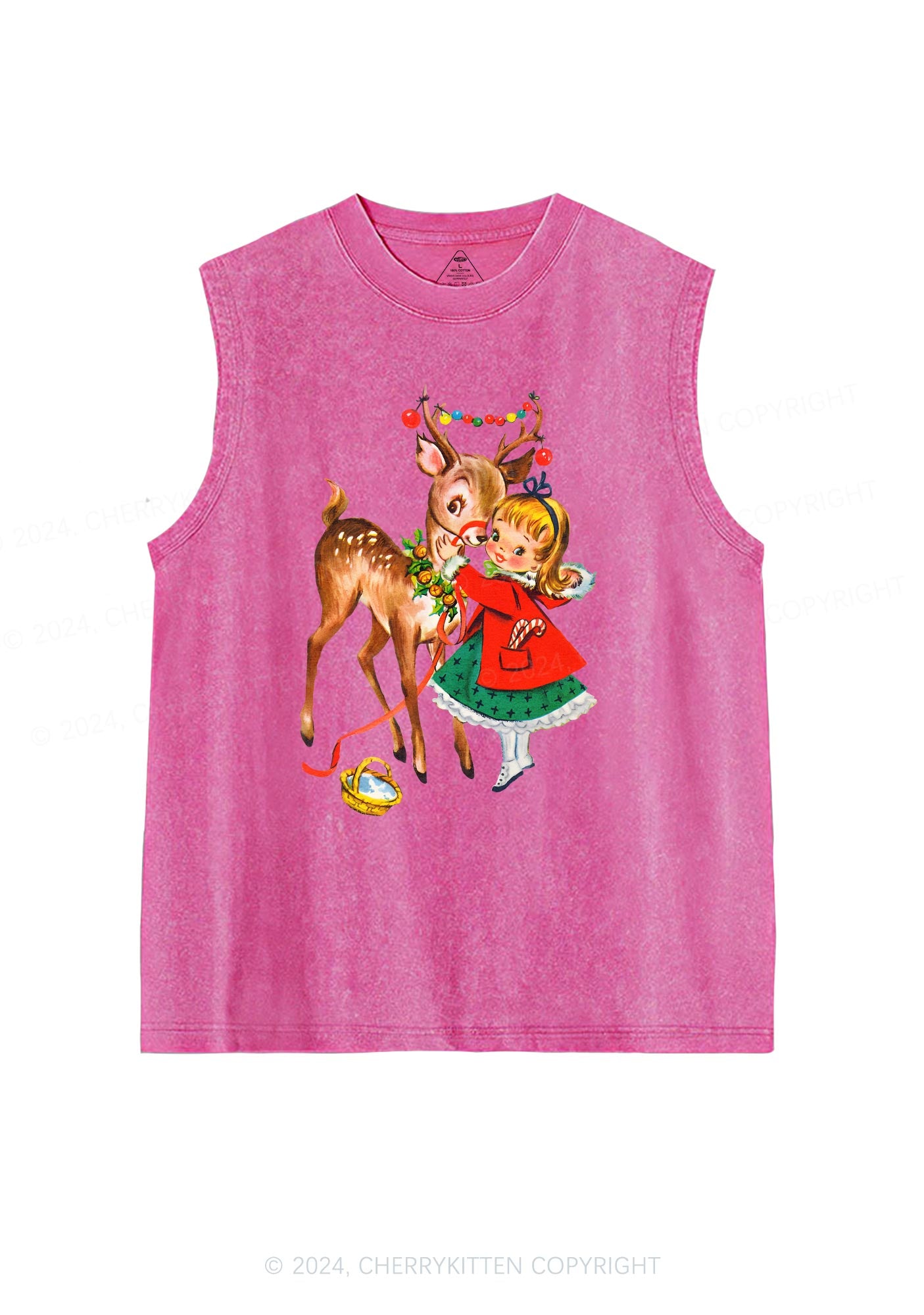 Christmas Girl Reindeer Y2K Washed Tank Cherrykitten