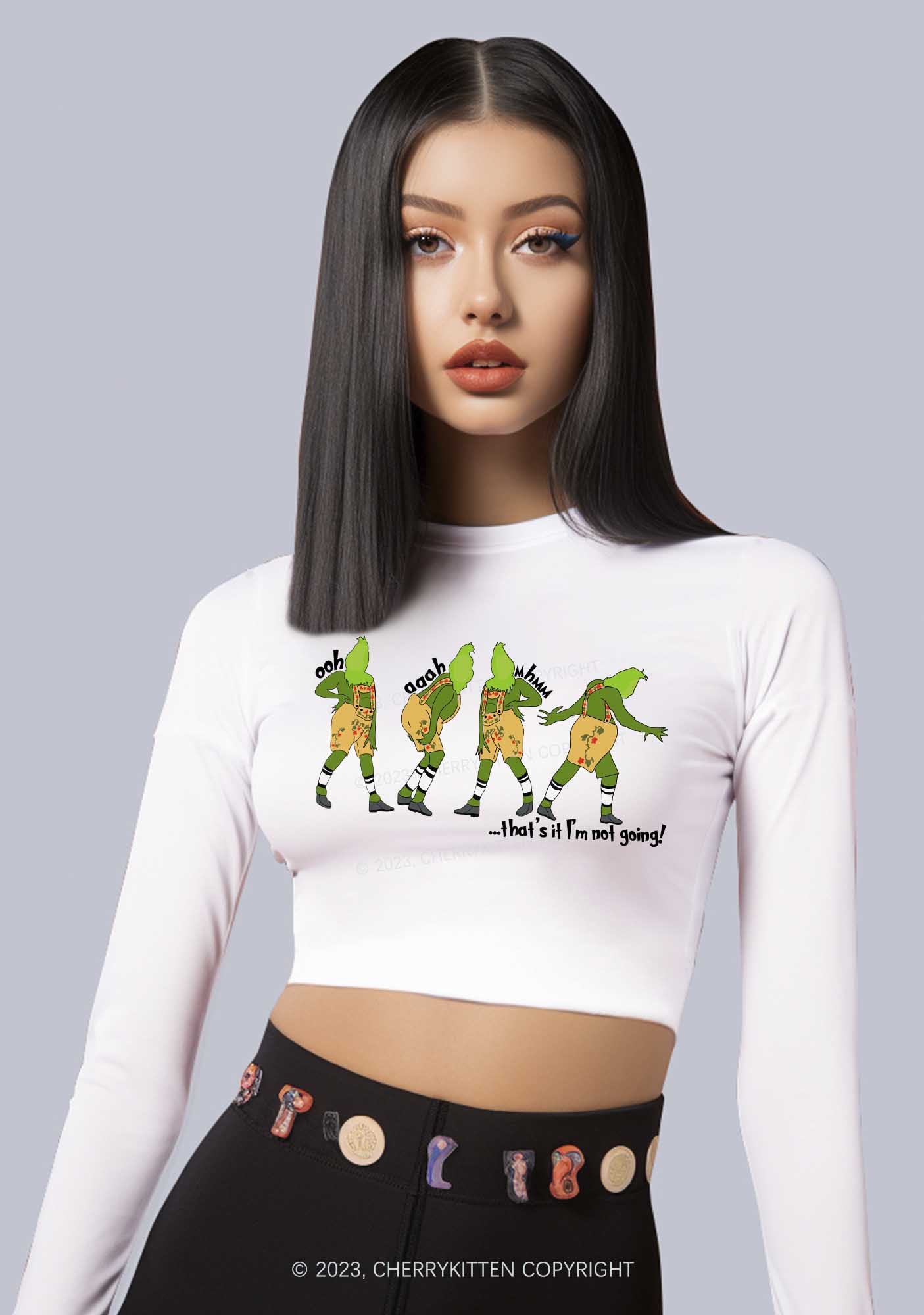 That's It I'm Not Going Y2K Long Sleeve Crop Top Cherrykitten