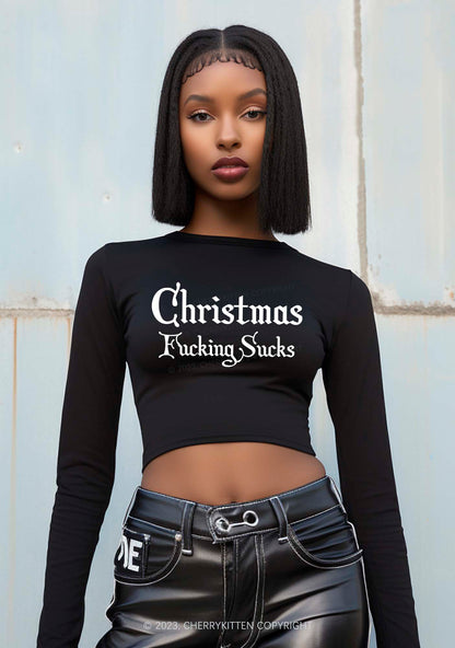 Christmas Sucks Y2K Long Sleeve Crop Top Cherrykitten