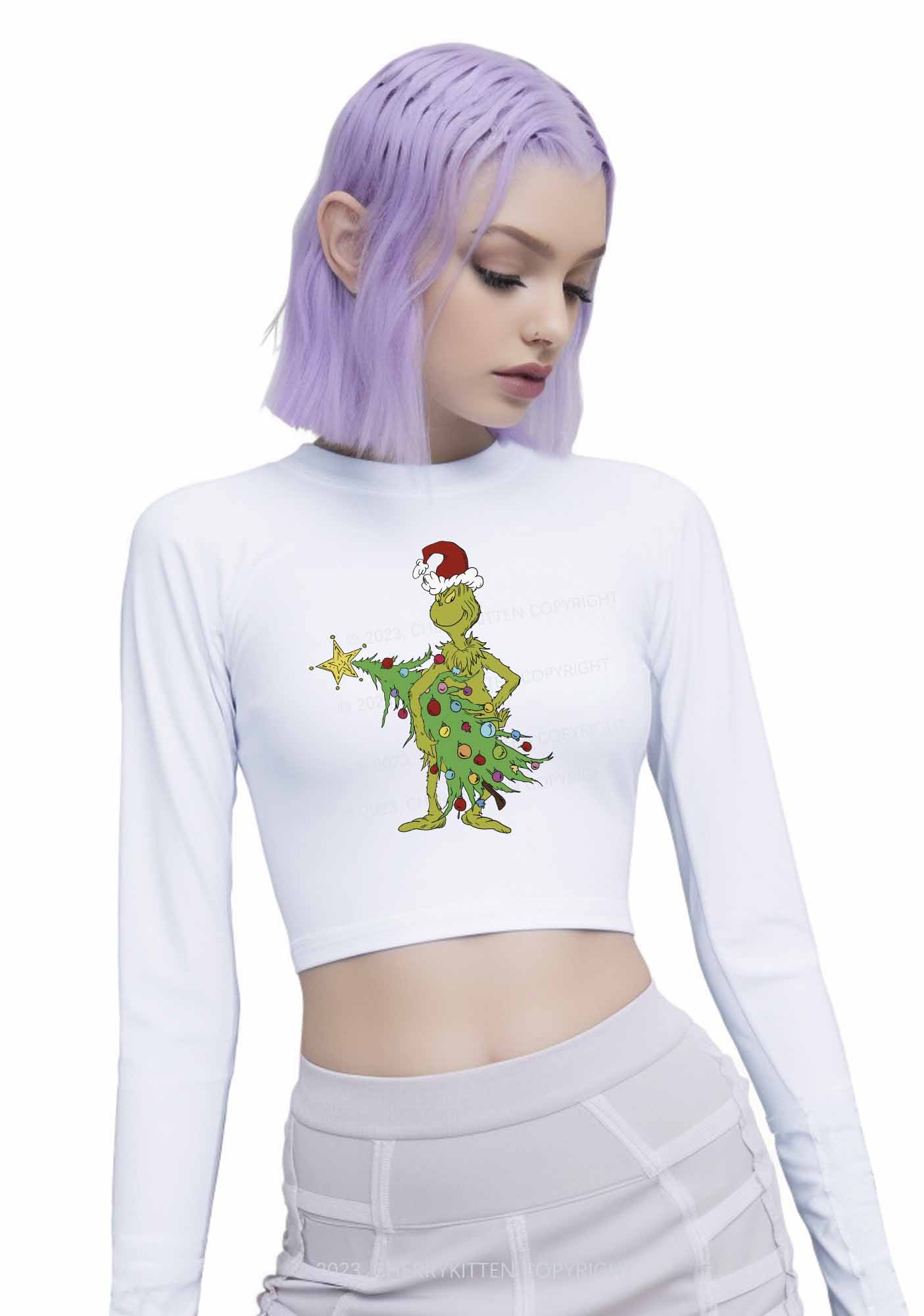 Stealing Christmas Tree Y2K Long Sleeve Crop Top Cherrykitten