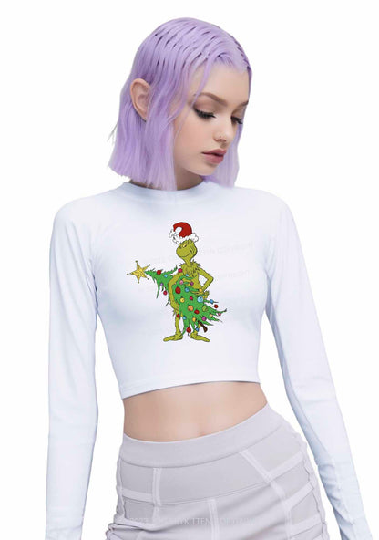 Stealing Christmas Tree Y2K Long Sleeve Crop Top Cherrykitten