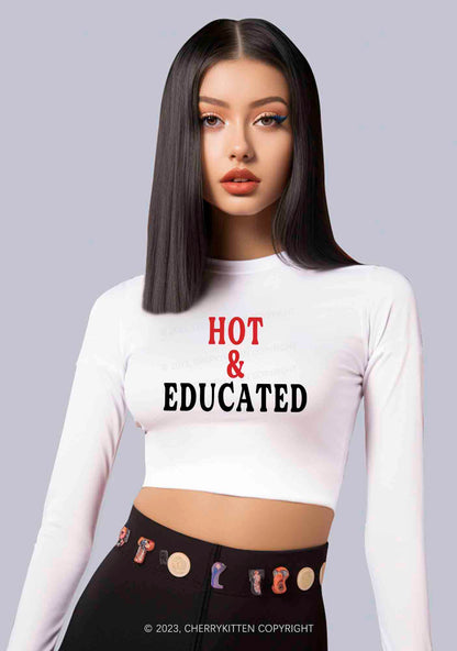 Hot And Educated Long Sleeve Crop Top Cherrykitten