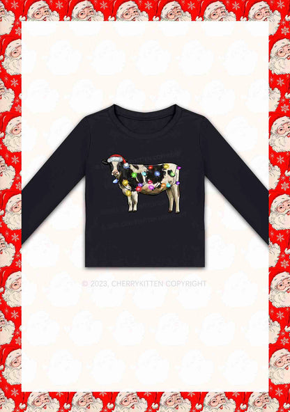 Christmas Cow Y2K Long Sleeve Crop Top Cherrykitten