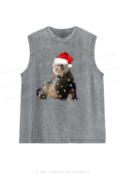 Christmas Ferret Lights Y2K Washed Tank Cherrykitten