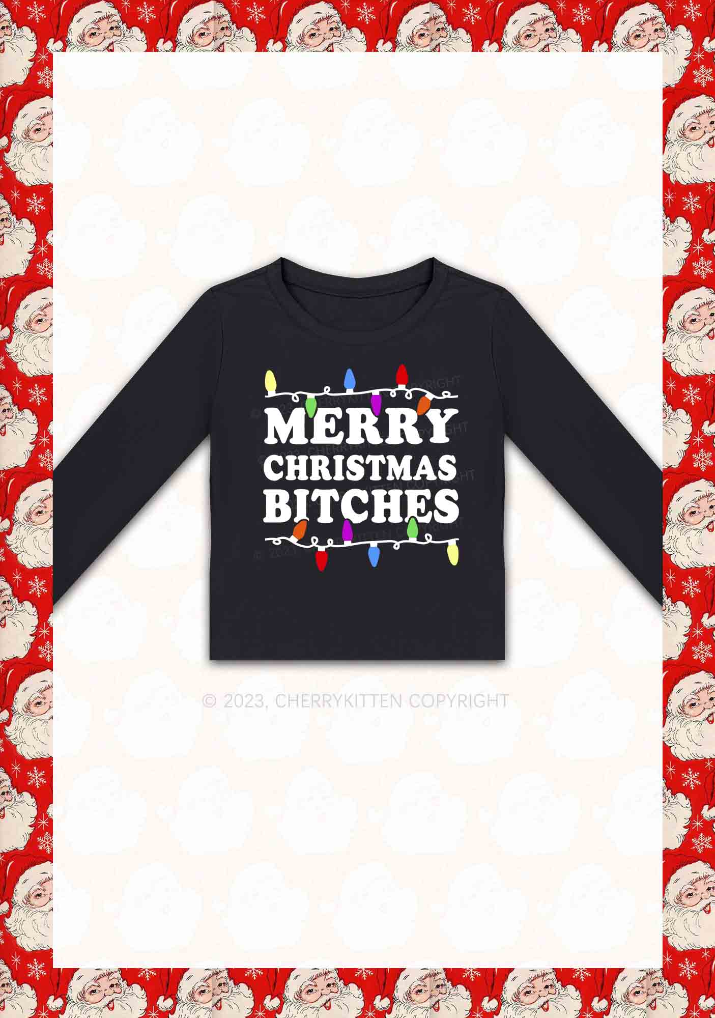 Christmas Colored Lights Y2K Long Sleeve Crop Top Cherrykitten