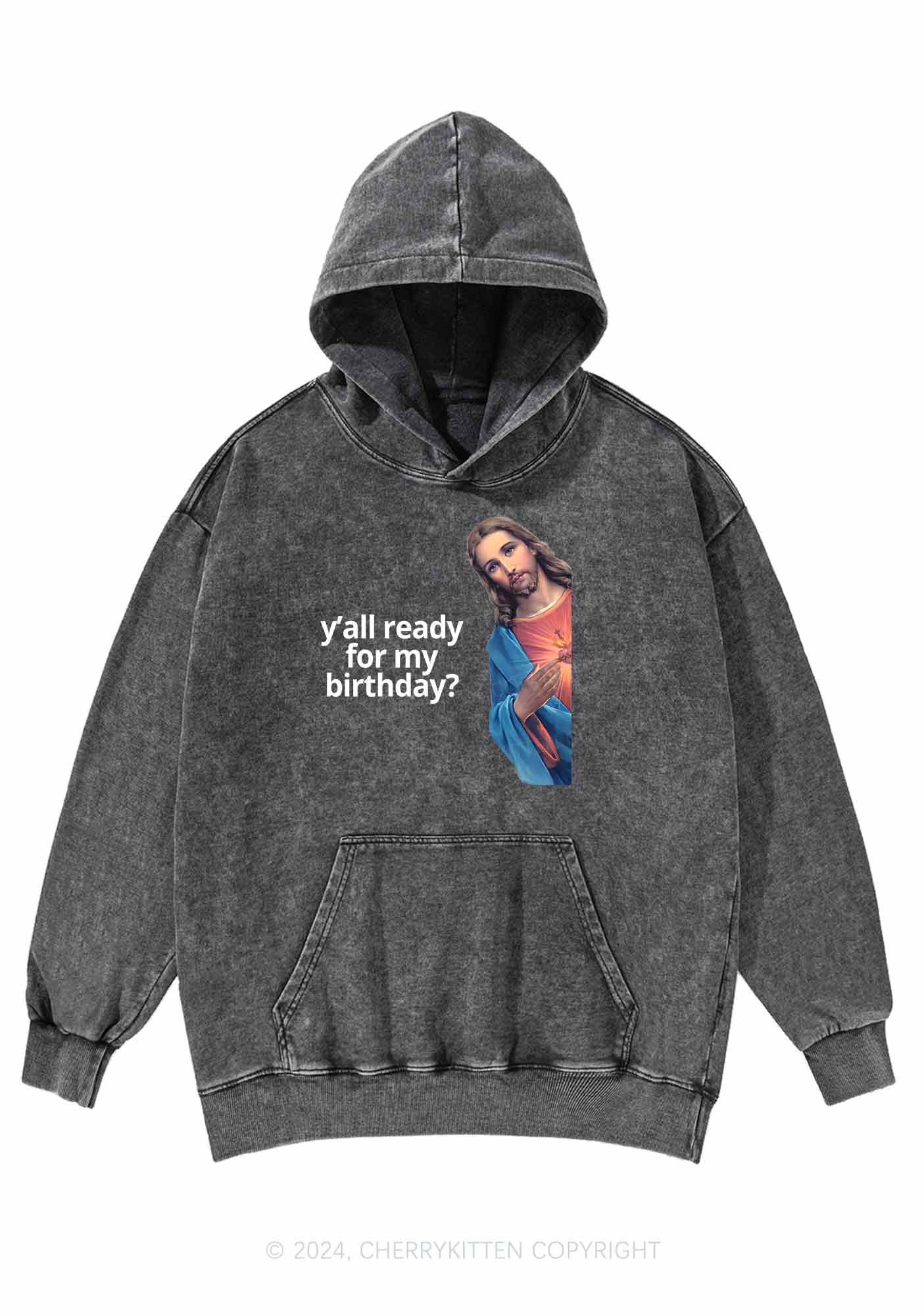 Christmas Jesus Birthday Y2K Washed Hoodie Cherrykitten