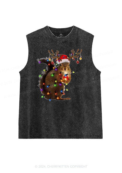 Christmas Squirrel Lights Y2K Washed Tank Cherrykitten