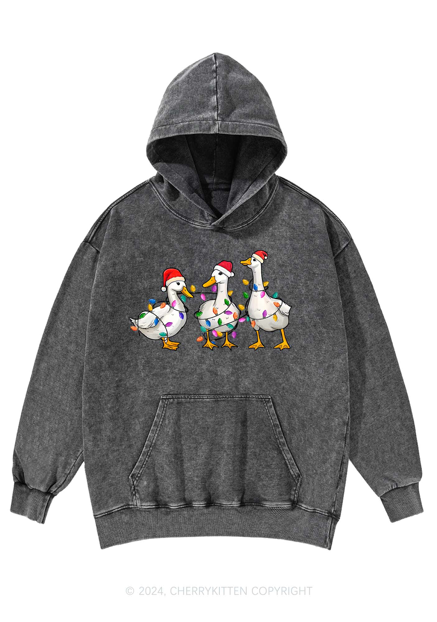 Christmas Santa Duck Y2K Washed Hoodie Cherrykitten