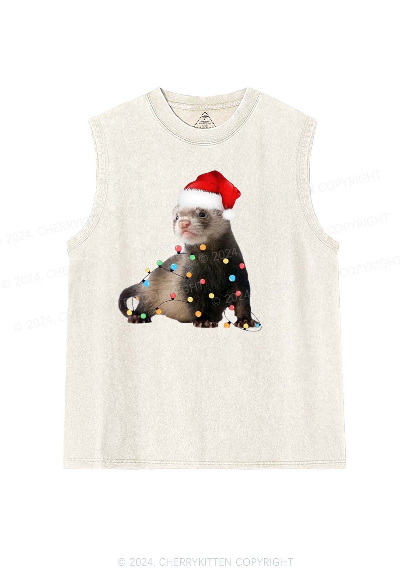 Christmas Ferret Lights Y2K Washed Tank Cherrykitten