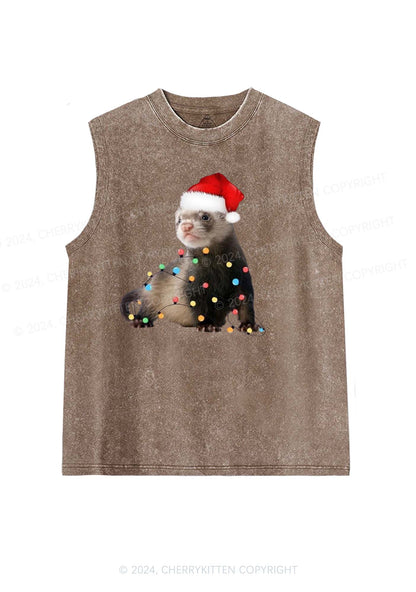 Christmas Ferret Lights Y2K Washed Tank Cherrykitten