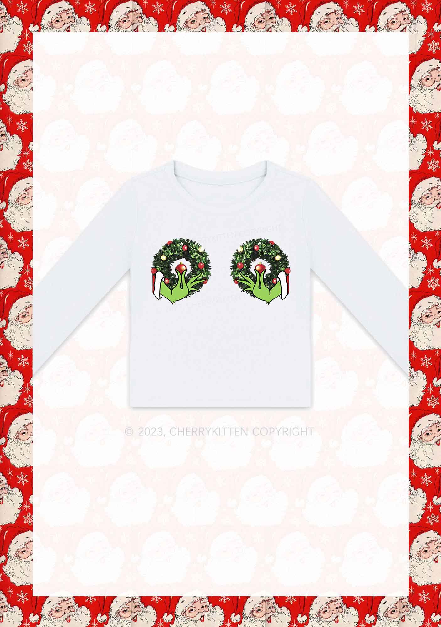 Christmas Wreath Y2K Long Sleeve Crop Top Cherrykitten