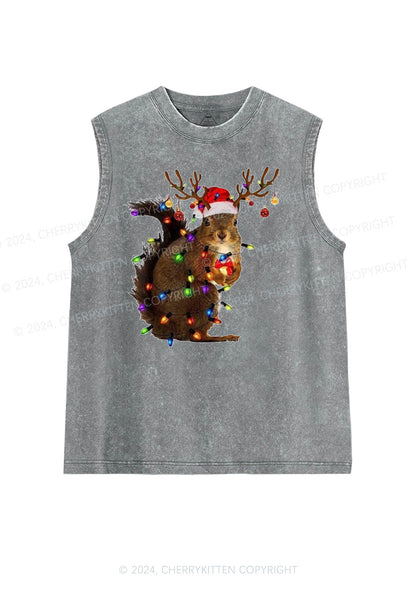 Christmas Squirrel Lights Y2K Washed Tank Cherrykitten