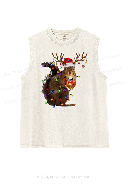 Christmas Squirrel Lights Y2K Washed Tank Cherrykitten