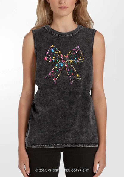 Christmas Bow Light Y2K Washed Tank Cherrykitten