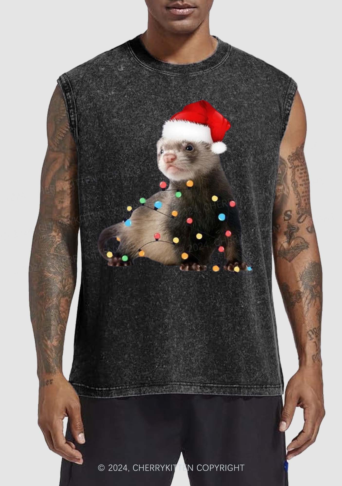 Christmas Ferret Lights Y2K Washed Tank Cherrykitten