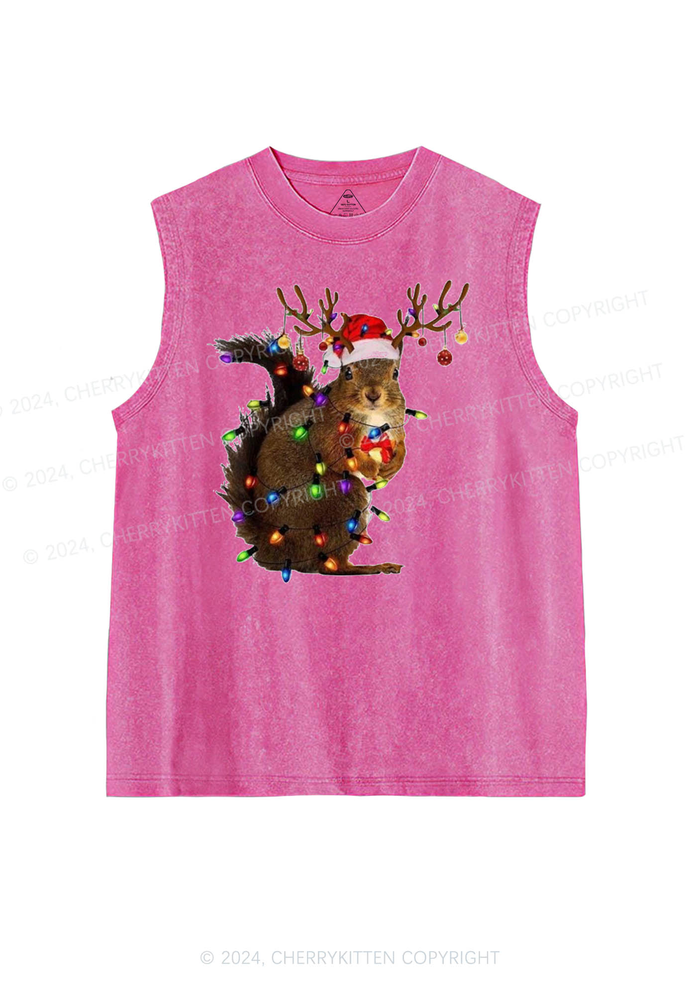 Christmas Squirrel Lights Y2K Washed Tank Cherrykitten