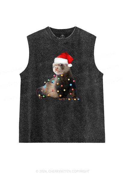 Christmas Ferret Lights Y2K Washed Tank Cherrykitten