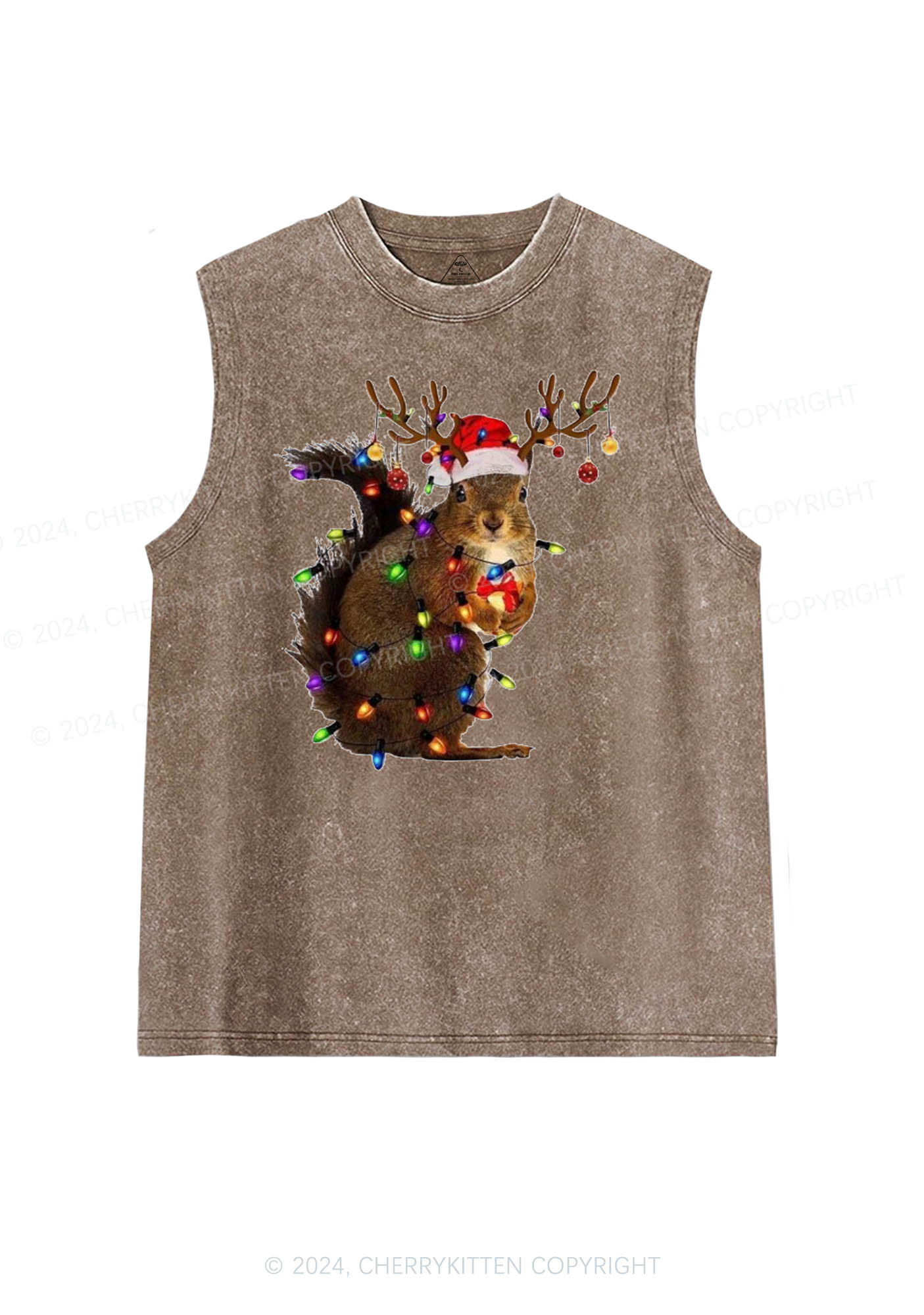 Christmas Squirrel Lights Y2K Washed Tank Cherrykitten