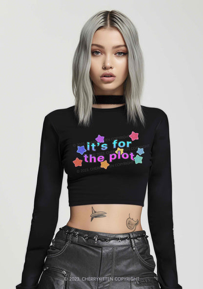 It's For The Plot Stars Y2K Long Sleeve Crop Top Cherrykitten