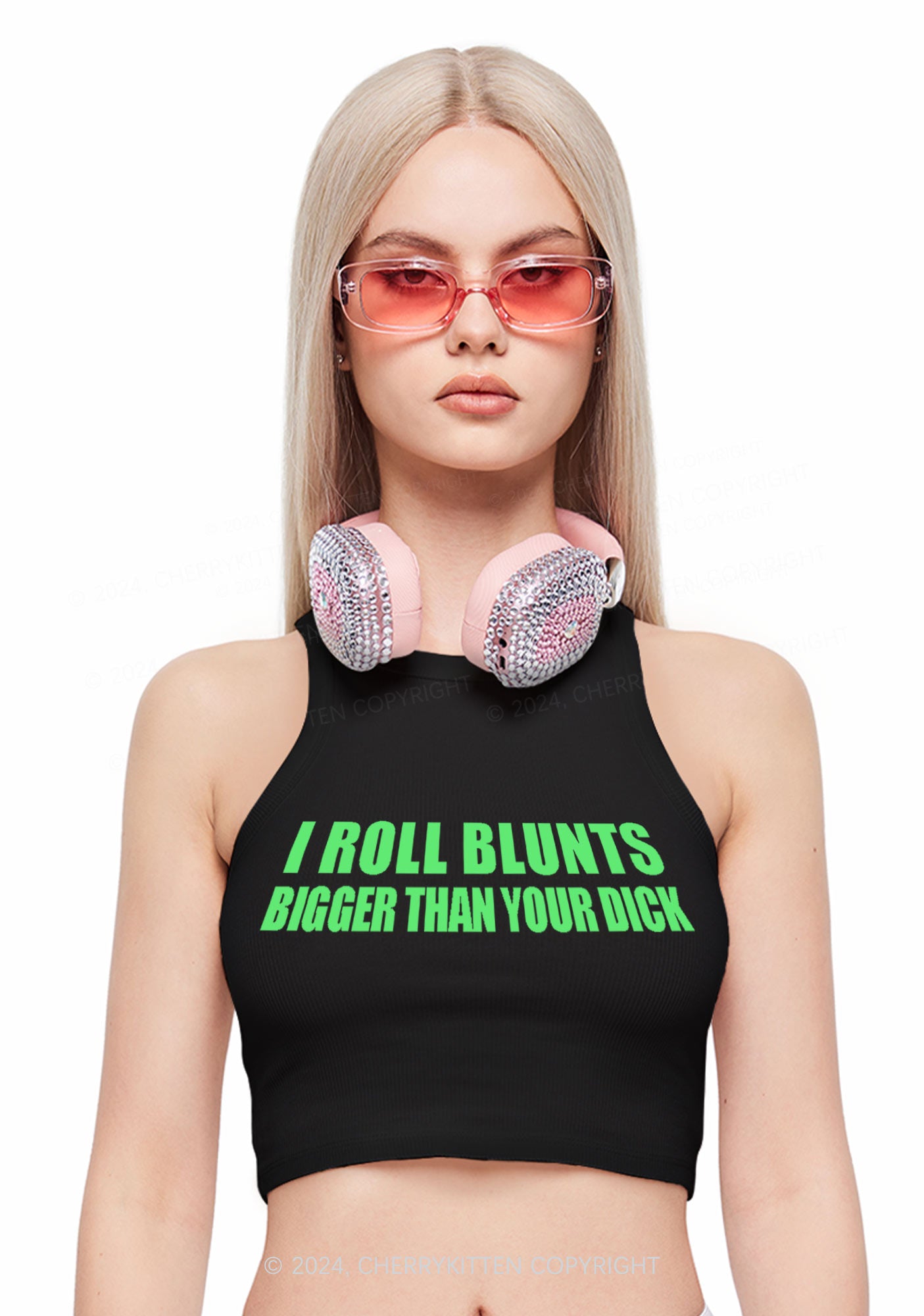 I Roll Blunts Y2K Crop Tank Top Cherrykitten