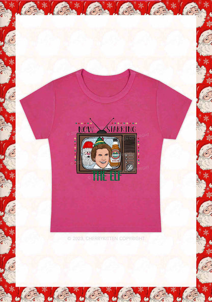 Now Starring The Elf Christmas Y2K Baby Tee Cherrykitten