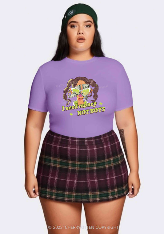 Curvy Girl I Need Money Not Boys Y2K Baby Tee Cherrykitten