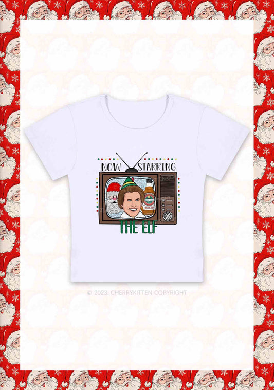 Now Starring The Elf Christmas Y2K Baby Tee Cherrykitten