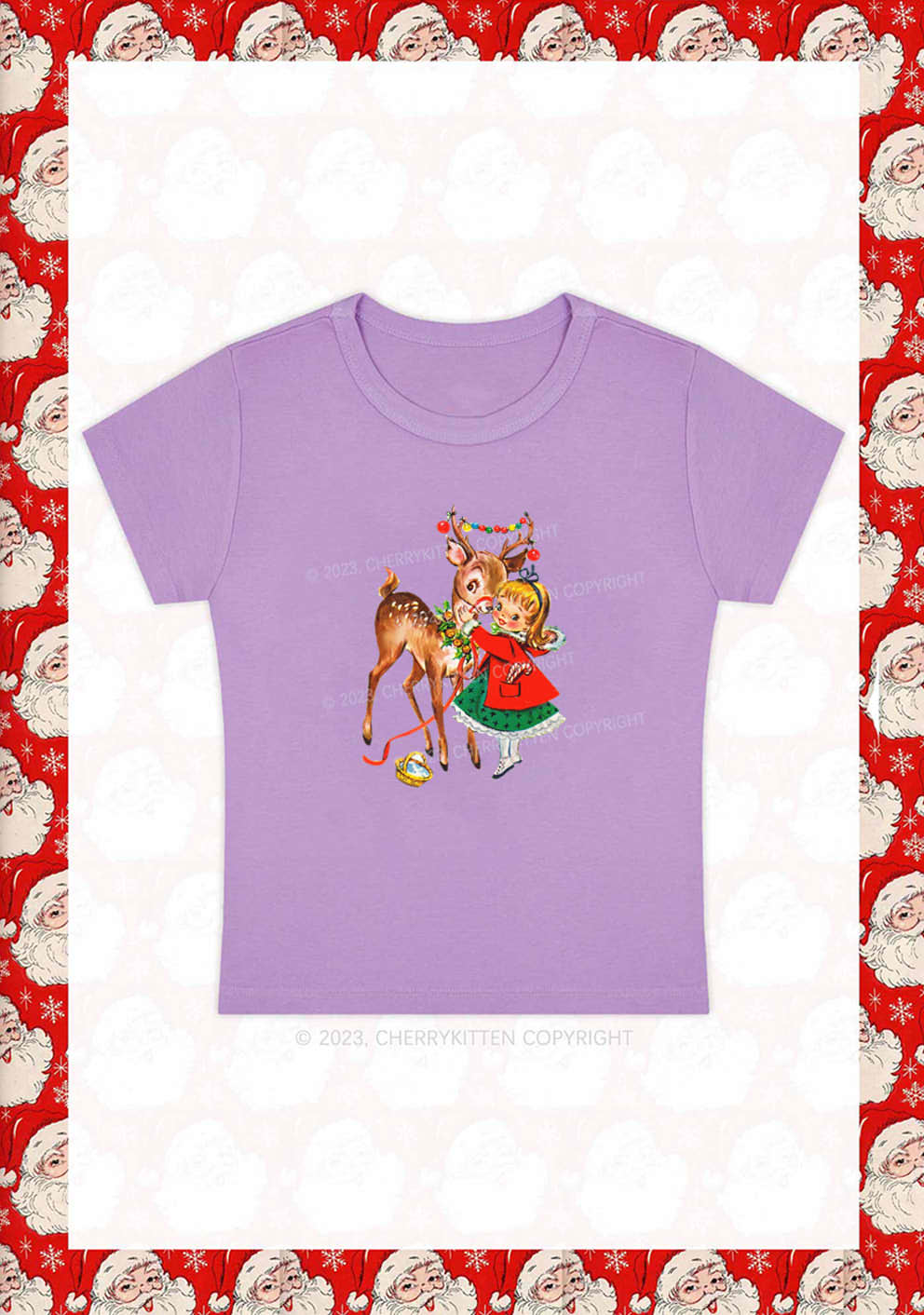 Christmas Girl and Reindeer Y2K Baby Tee Cherrykitten