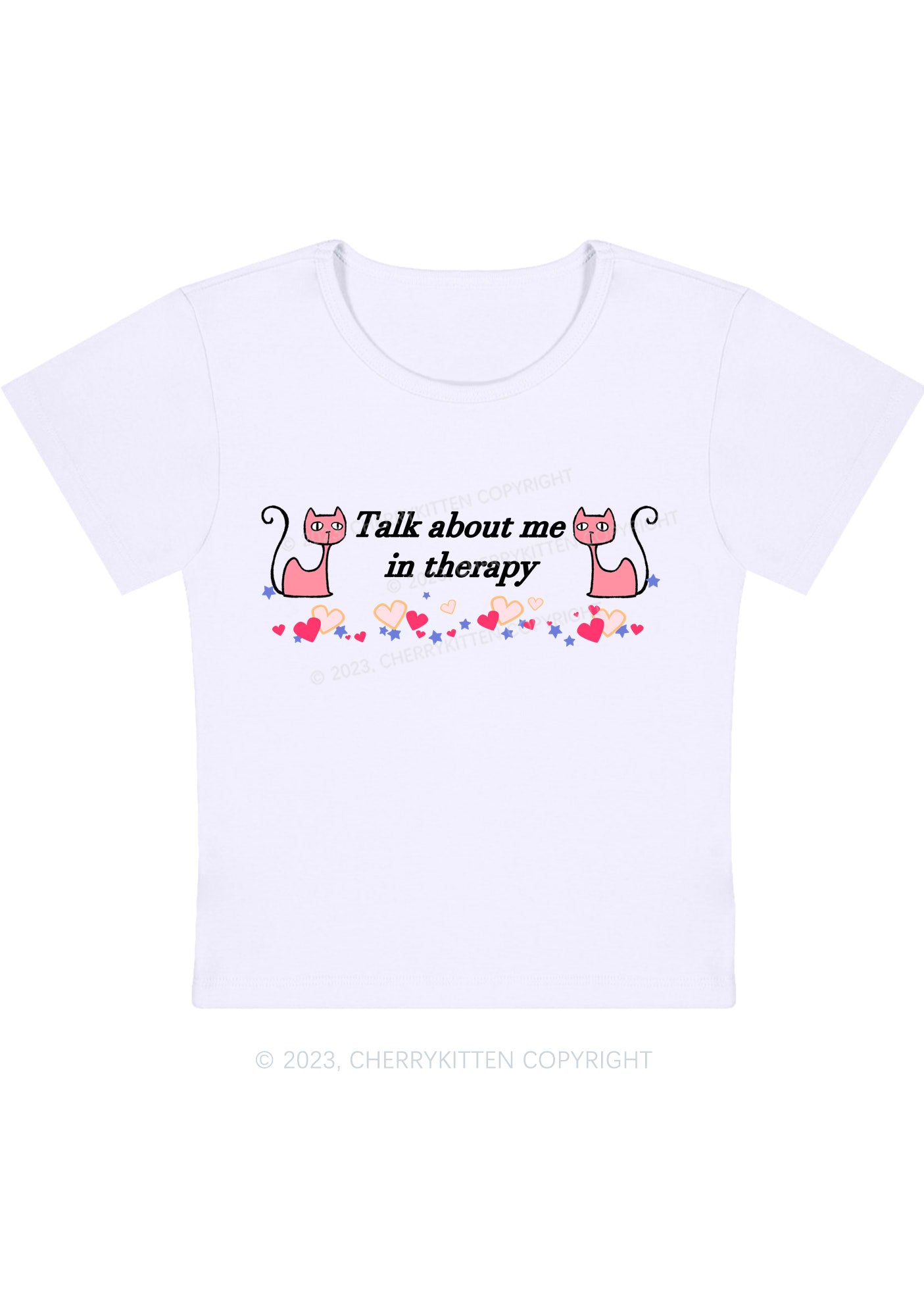 Curvy Talk About Me Pink Cats Y2K Baby Tee Cherrykitten