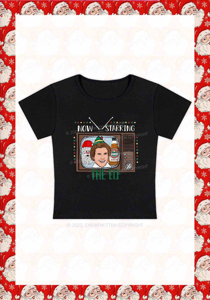 Now Starring The Elf Christmas Y2K Baby Tee Cherrykitten