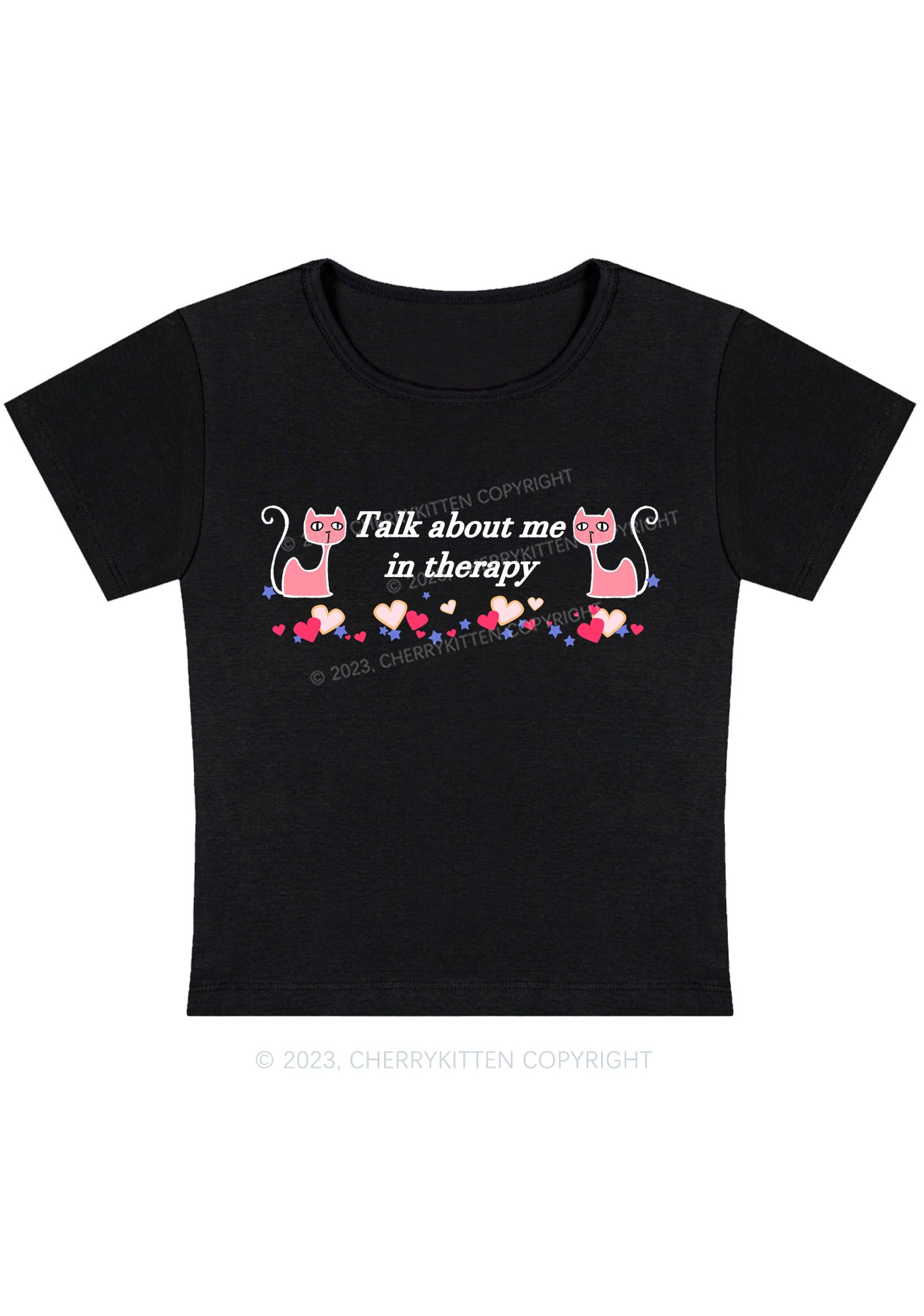 Curvy Talk About Me Pink Cats Y2K Baby Tee Cherrykitten