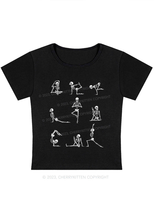 Yoga Skeletons Halloween Y2K Baby Tee Cherrykitten