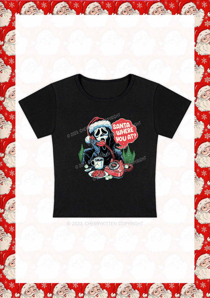 Calling Santa Where You At Christmas Y2K Baby Tee Cherrykitten