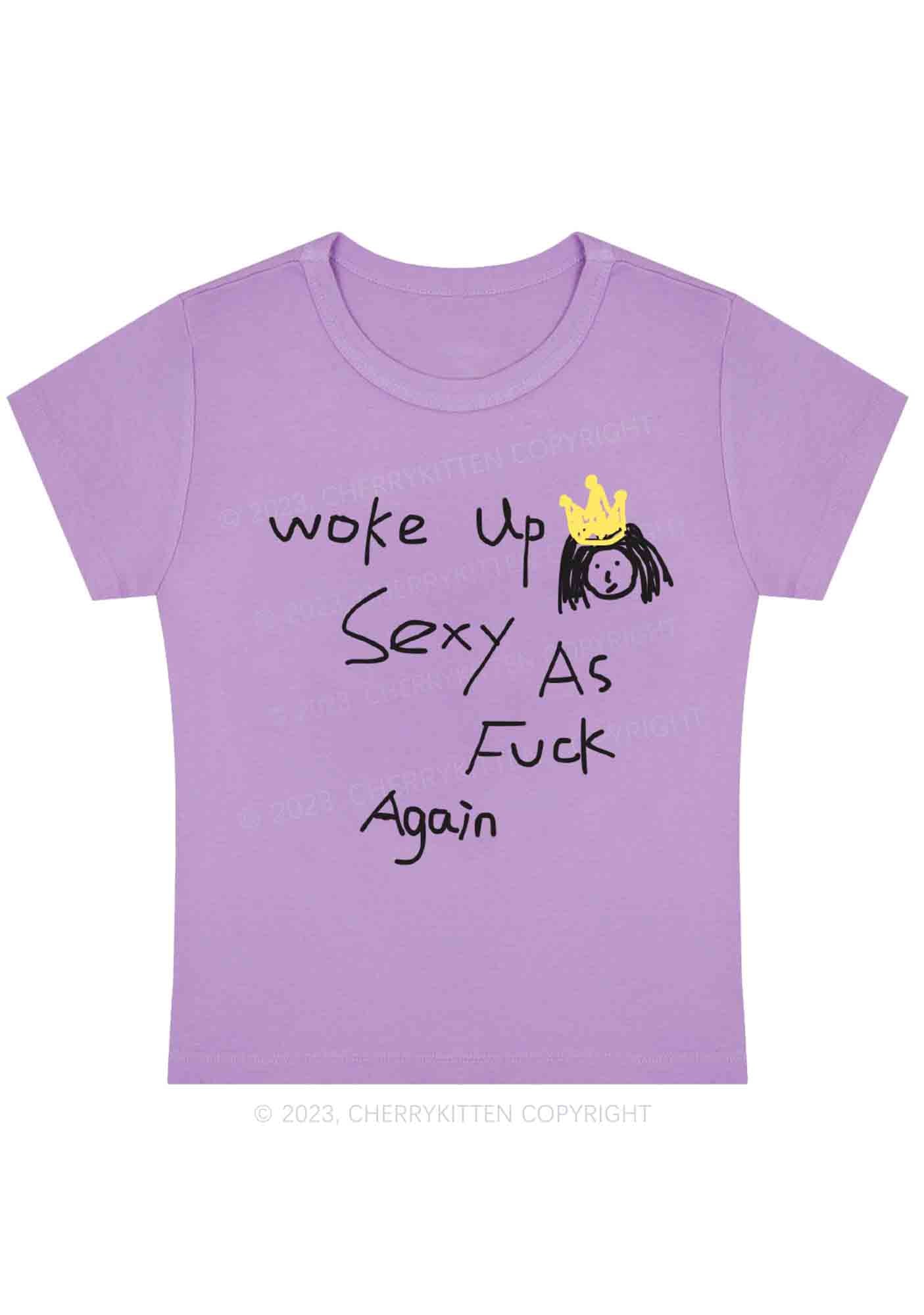 Curvy Woke Up As Fxxk Again Y2K Baby Tee Cherrykitten