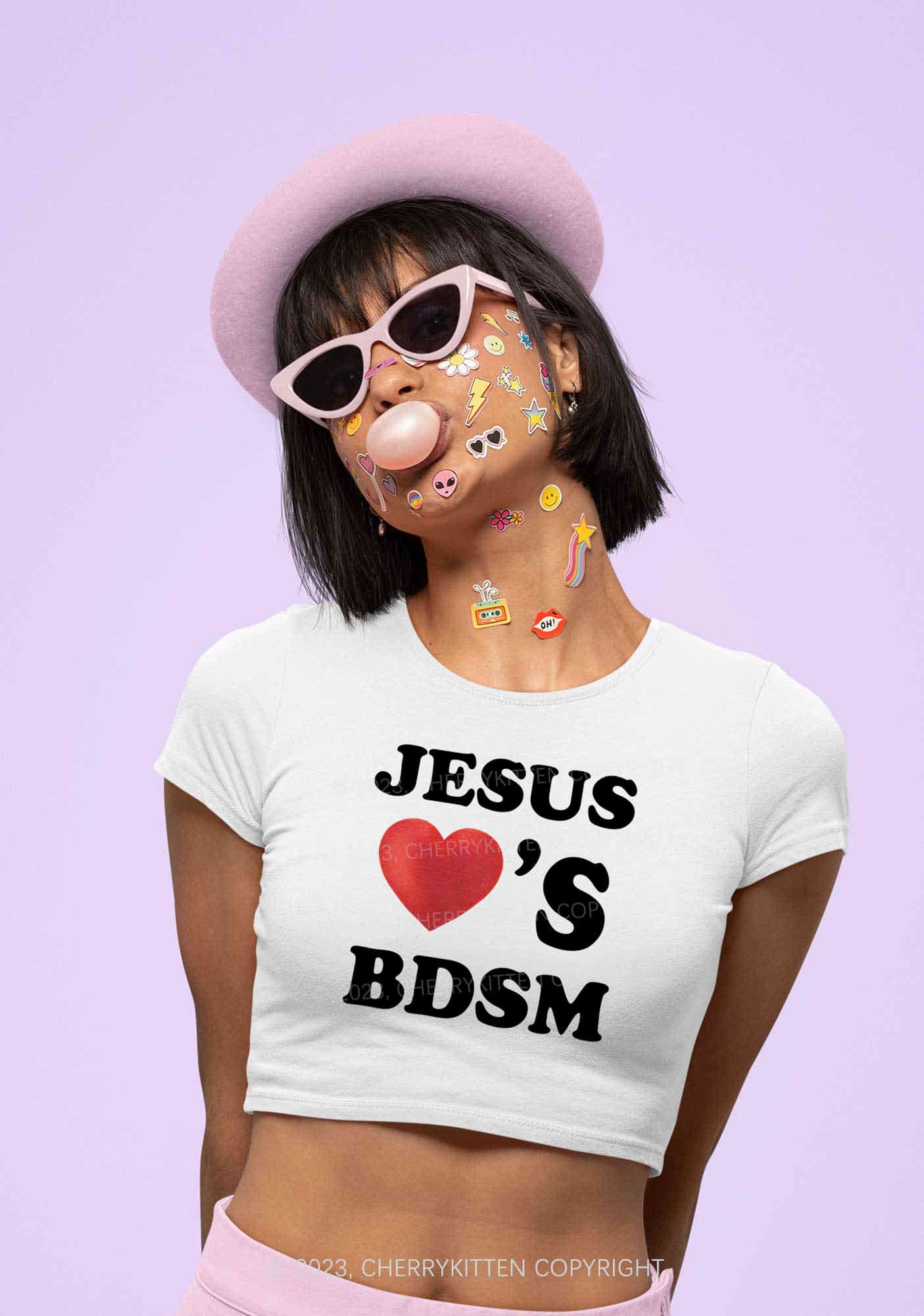 Jesus Loves BDSM Y2K Baby Tee Cherrykitten