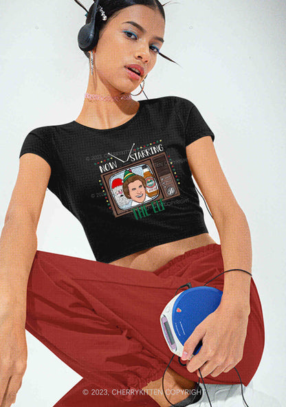 Now Starring The Elf Christmas Y2K Baby Tee Cherrykitten