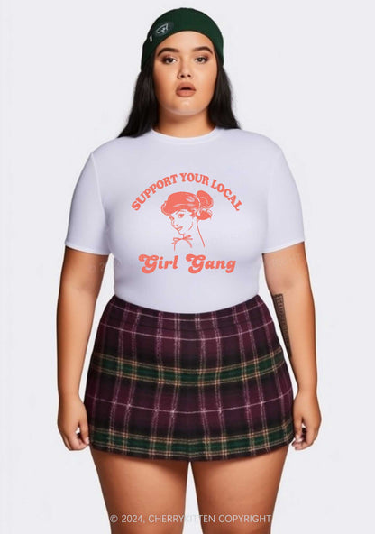 Curvy Support Your Local Girl Gang Y2K Baby Tee Cherrykitten