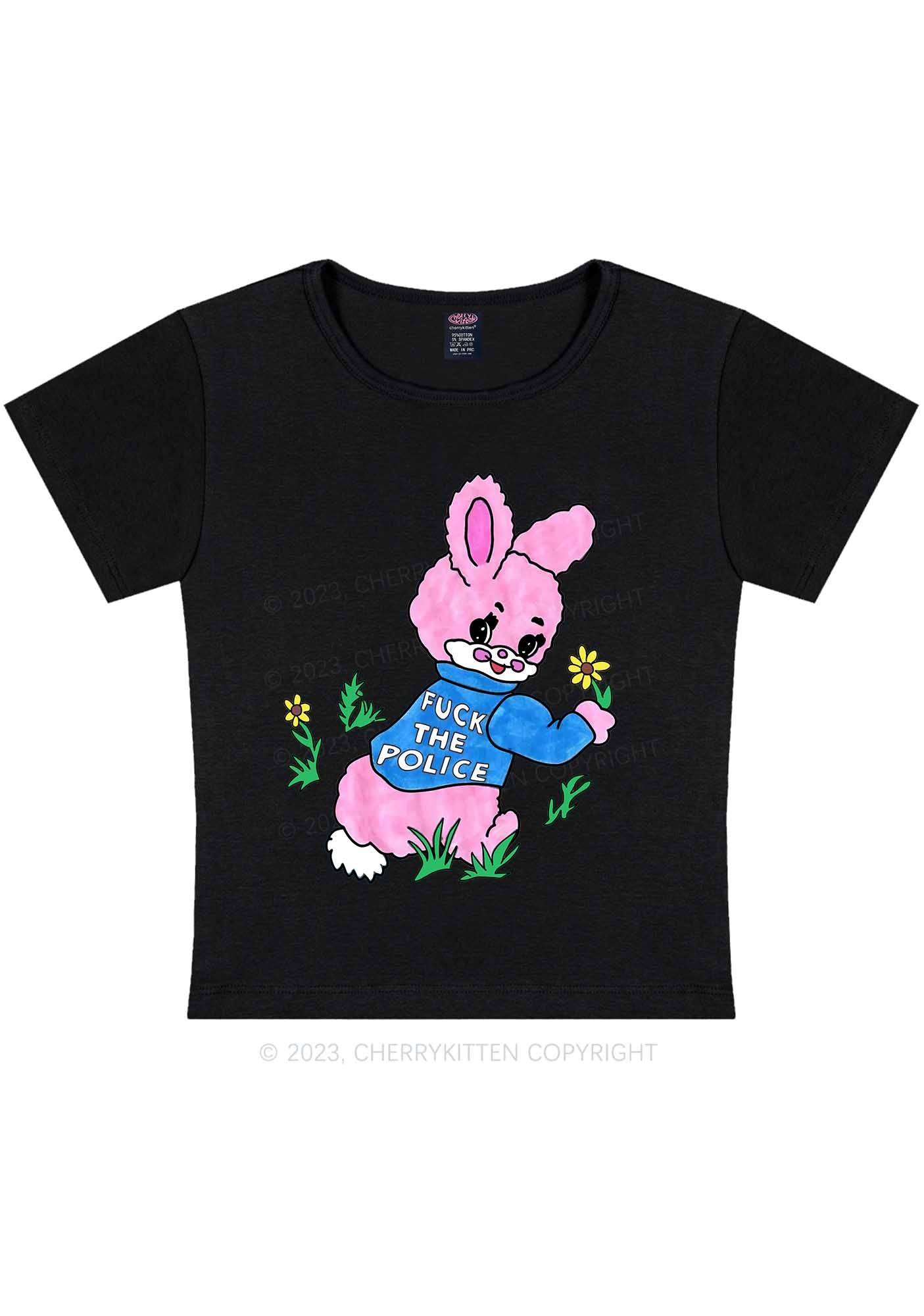 Curvy Pink Bunny Y2K Baby Tee Cherrykitten