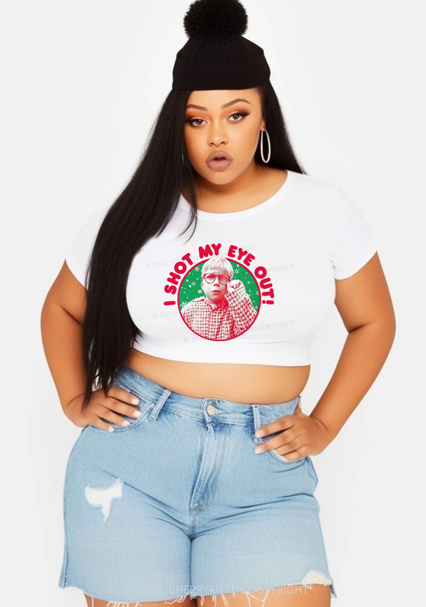 I Shot My Eye Out Christmas Y2K Baby Tee Cherrykitten