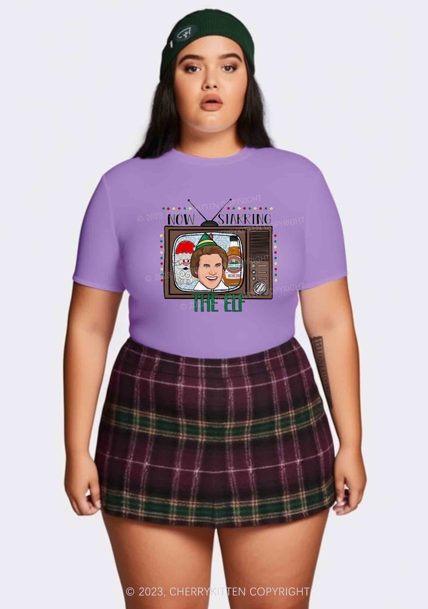 Now Starring The Elf Christmas Y2K Baby Tee Cherrykitten