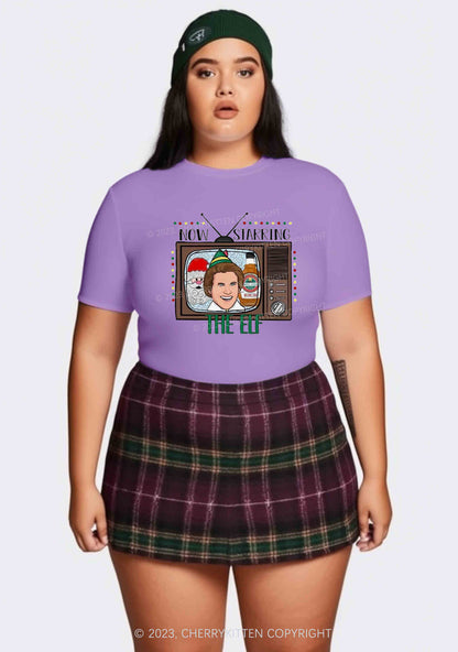 Now Starring The Elf Christmas Y2K Baby Tee Cherrykitten