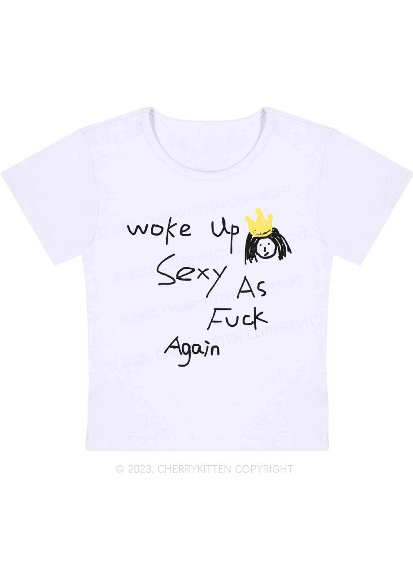 Curvy Woke Up As Fxxk Again Y2K Baby Tee Cherrykitten