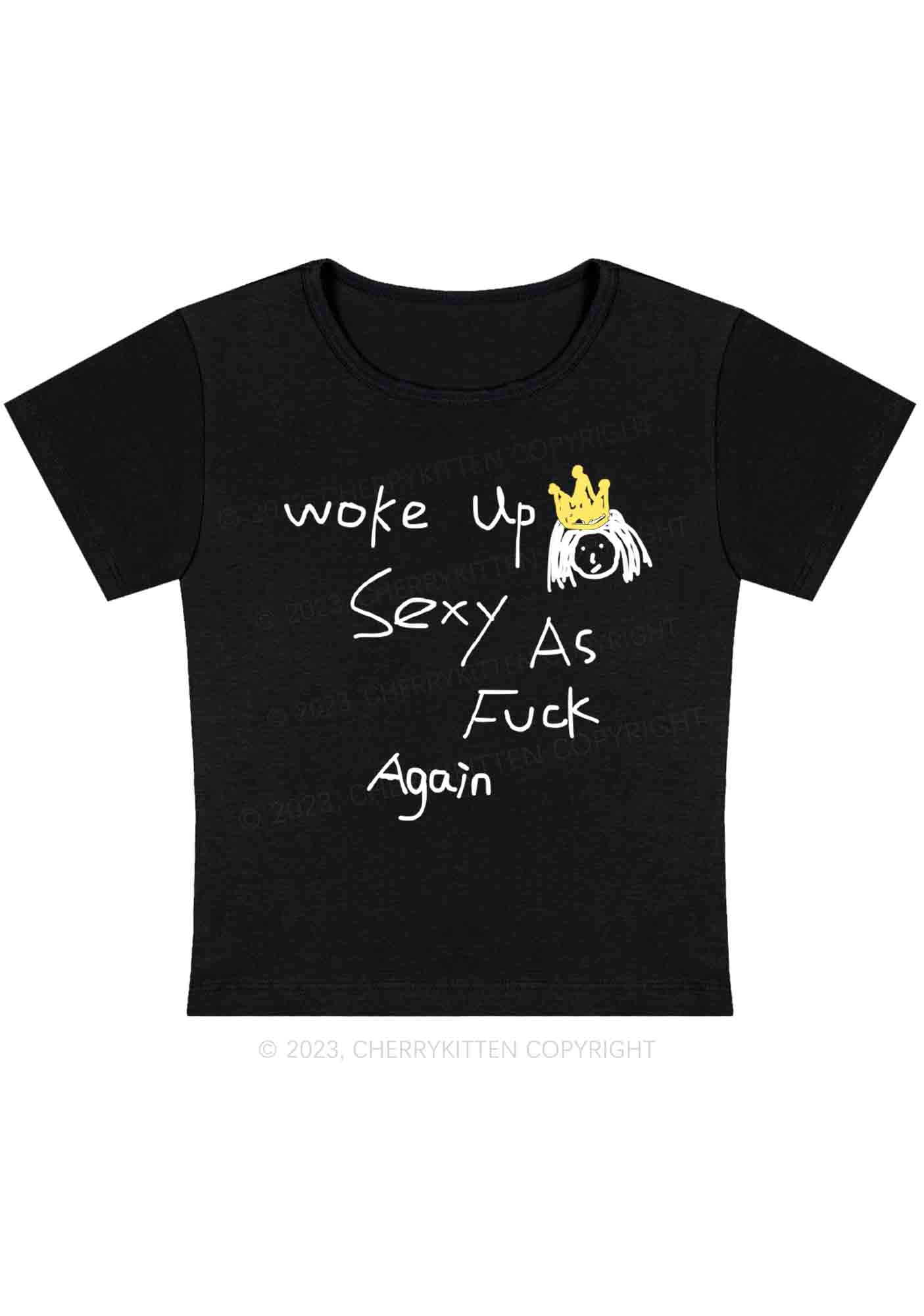 Curvy Woke Up As Fxxk Again Y2K Baby Tee Cherrykitten