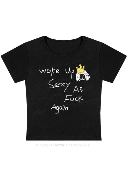 Curvy Woke Up As Fxxk Again Y2K Baby Tee Cherrykitten