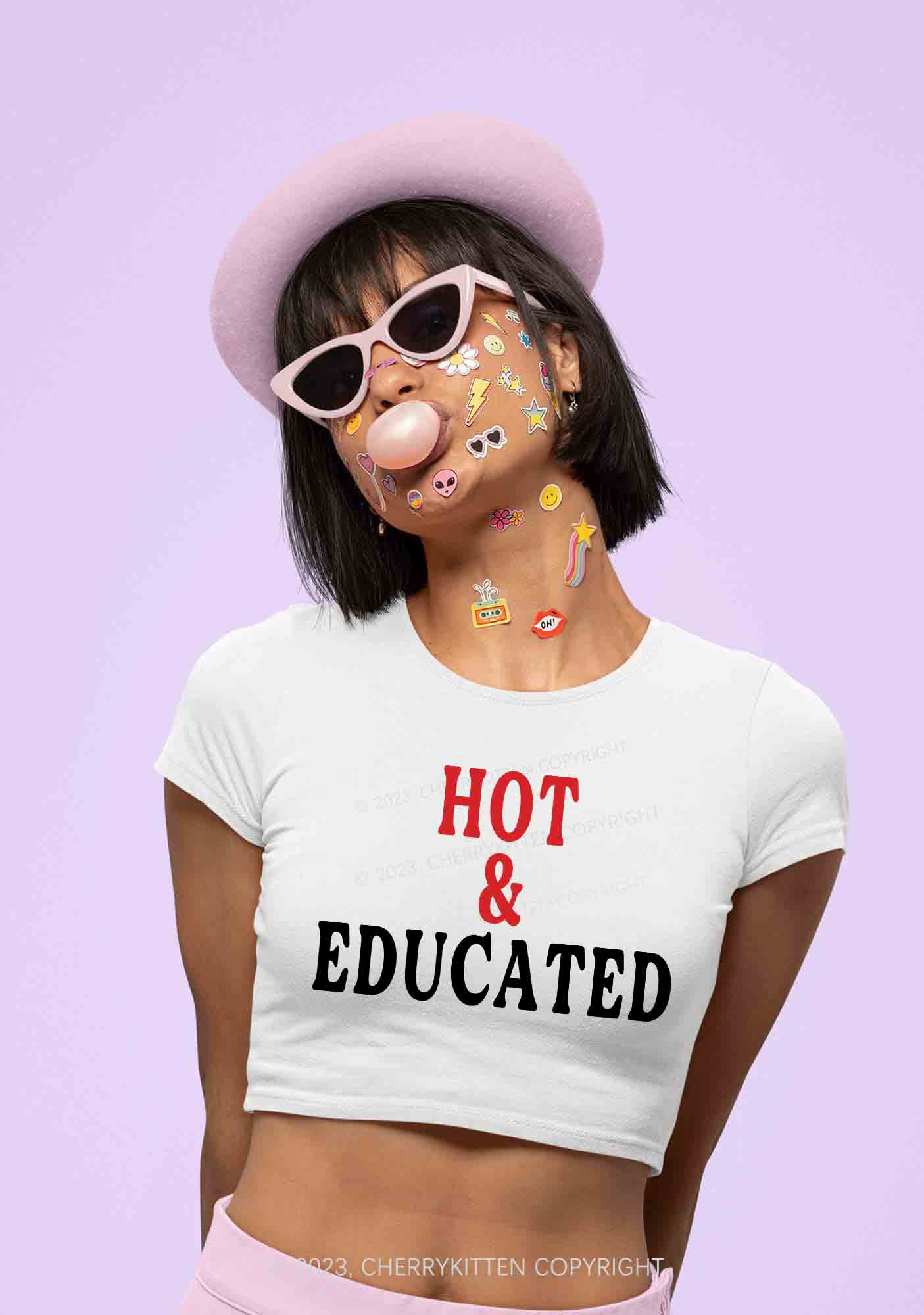 Hot And Educated Y2K Baby Tee Cherrykitten