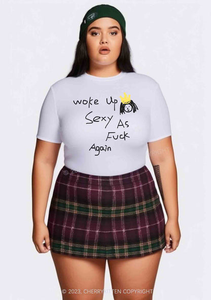 Curvy Woke Up As Fxxk Again Y2K Baby Tee Cherrykitten