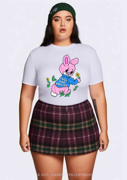 Curvy Pink Bunny Y2K Baby Tee Cherrykitten