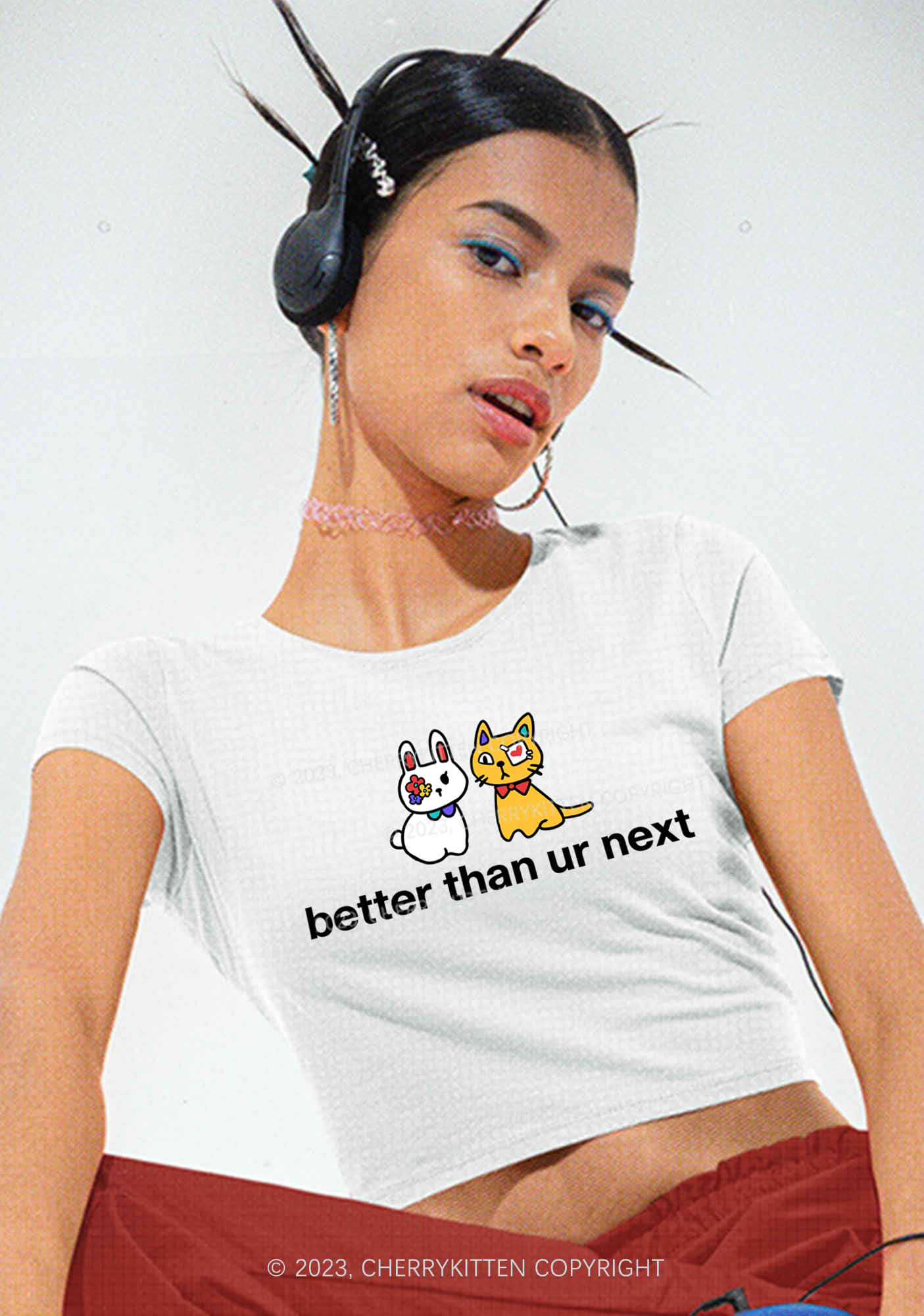 Better Than Ur Next Cat Y2K Baby Tee Cherrykitten