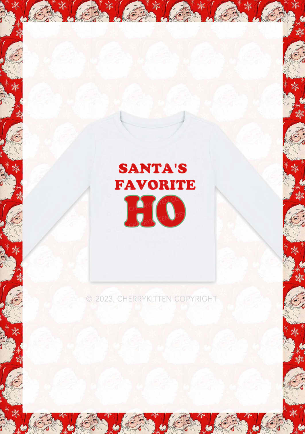 Santa's Favorite Christmas Y2K Long Sleeve Crop Top Cherrykitten